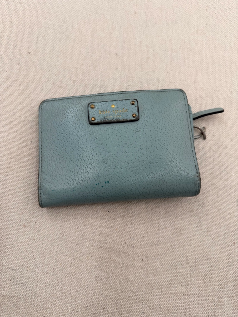 kate spade light blue leather zip-around wallet